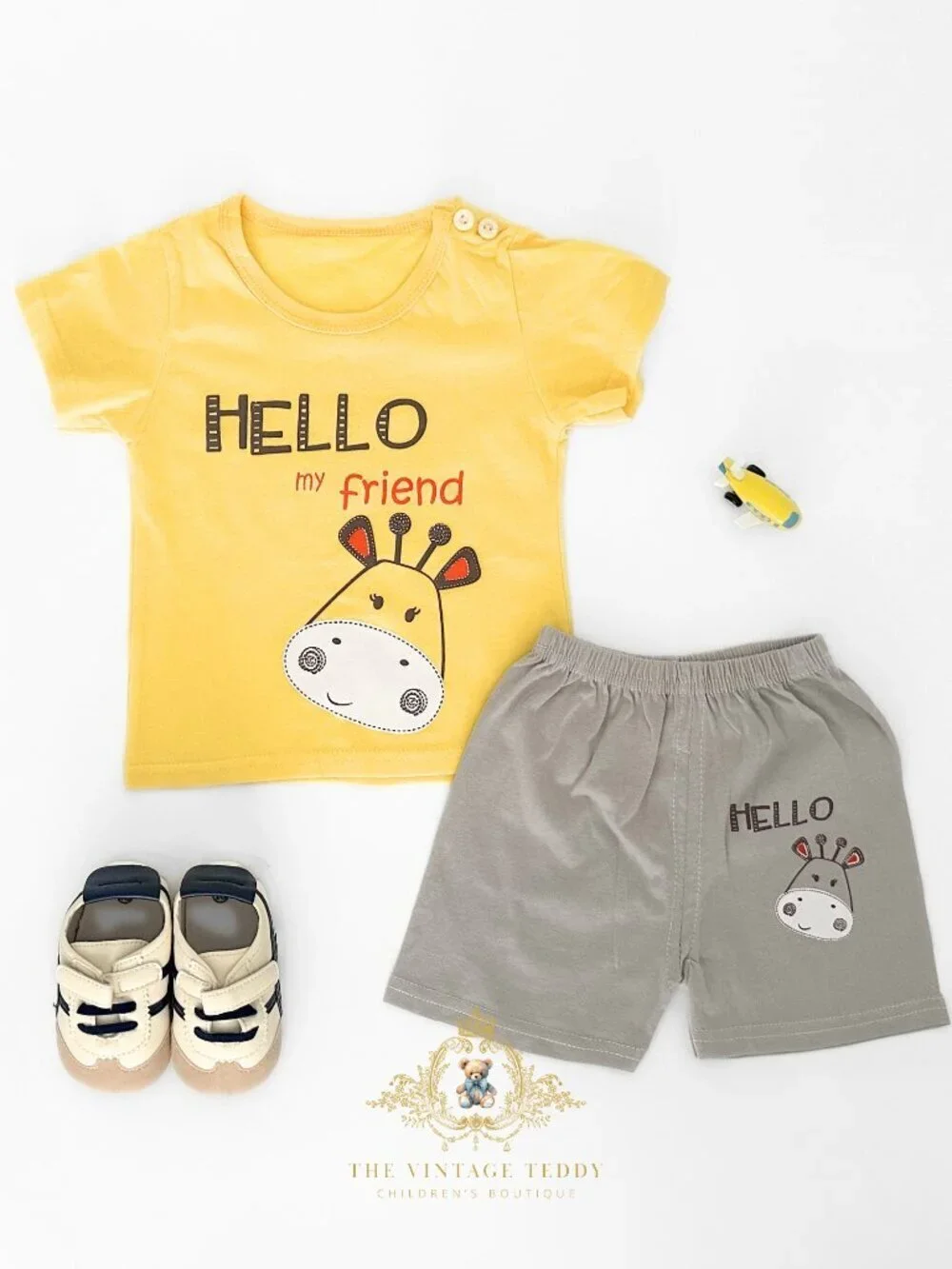 NWT Cute Boys Matching Set Kids T-shirt & Shorts 2-Piece 100% Cotton Giraffe 4T